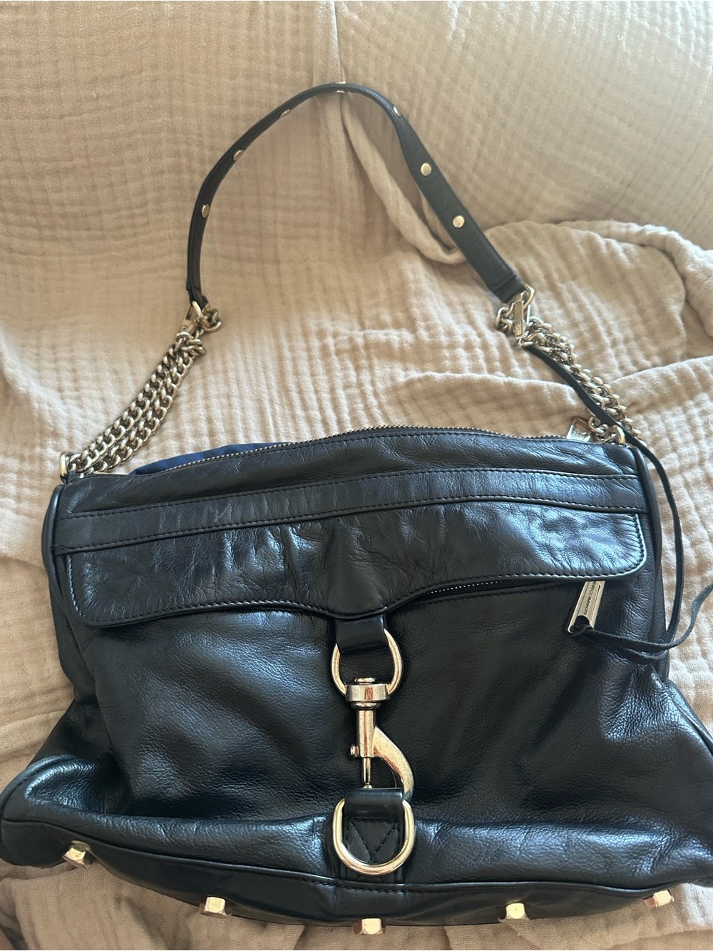 Rebecca Minkoff Black Leather Shoulder Bag with Gold Hardware